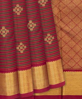 Crimson Handloom Kanchipuram Silk Saree With Stripes
