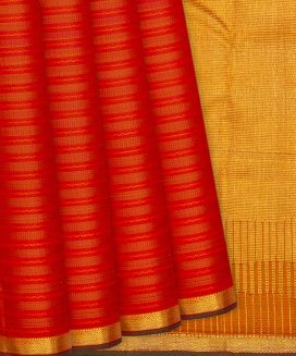Red Handloom Kanchipuram Silk Saree With Beldari Stripes
