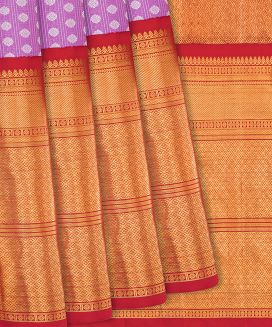 Lavender Handwoven Kanchipuram Korvai Silk Saree With Marigold Motifs
