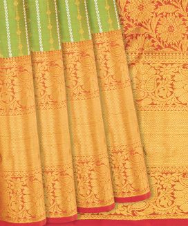 Green Handwoven Kanchipuram Silk Saree With Stripes

