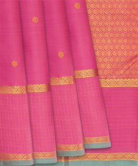 Pink Handloom Kanchipuram Silk Saree With Kamalam Motifs
