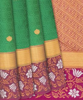 Green Handloom Kanchipuram Silk Saree With Floral Buttas
