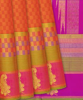 Orange Handloom Kanchipuram Payadi Silk Saree With Mango Buttas
