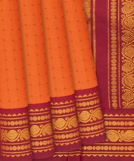 Mango Yellow Handloom Kanchipuram Korvai Silk Saree With Plus Motifs
