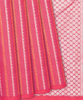 Peach Handloom Kanchipuram Silk Saree With Floral Stripes
