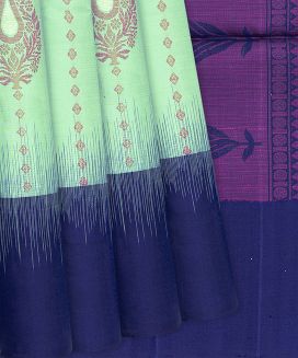 Turquoise Handloom Soft Silk Saree With Floral Motifs
