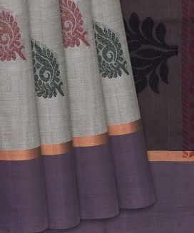 Grey Handloom Village Cotton Saree With Floral Motifs
