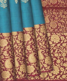 Cyan Handloom Soft Silk Saree With Mango Motifs
