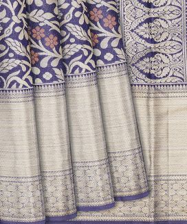 Lilac Handwoven Kanchipuram Silk Saree With Floral Vine Motifs
