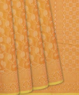 Orange Handloom Chirala Cotton Saree With Floral Motifs
