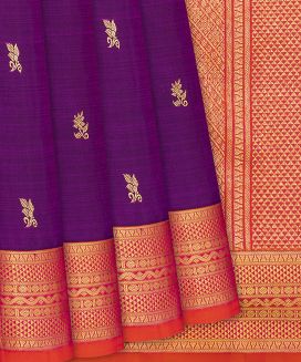 Purple Handloom Kanchipuram Silk Saree With Floral Buttas
