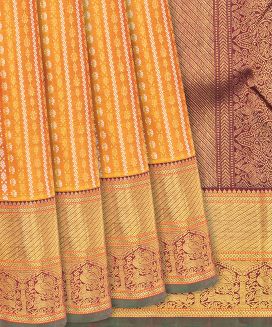 Mango Yellow Handwoven Kanchipuram Silk Saree With Floral Motifs
