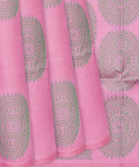 Bubble gum Pink Soft Silk Saree With Chakaram Motifs
