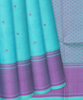 Turquoise Soft Silk Saree With Diamond Motifs
