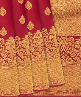 Red Handwoven Kanchipuram Silk Saree With Floral Motifs
