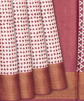 Chestnut Pink Handloom Tussar Silk Saree With Printed Triangle Motifs
