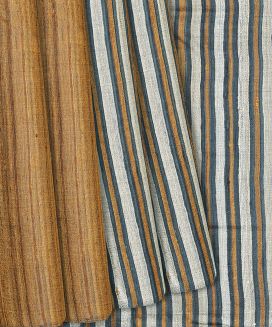 Rust Handloom Partley Tussar Silk Saree With Stripes

