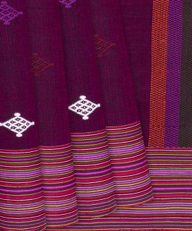 Magenta Handloom Linen Cotton Saree With Diamond Motifs
