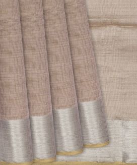 Taupe Handloom Silk Cotton Saree With Zari Border
