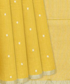 Yellow Handloom Munga Tussar Silk Saree With Kamalam Buttas
