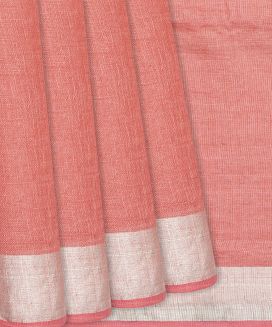 Peach Handloom Linen Cotton Saree With Zari Border
