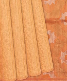 Orange Handloom Jute Saree With Zari Stripes
