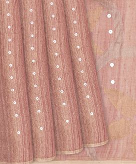Dusty Pink Handloom jute Tissue Saree With Coin Motifs
