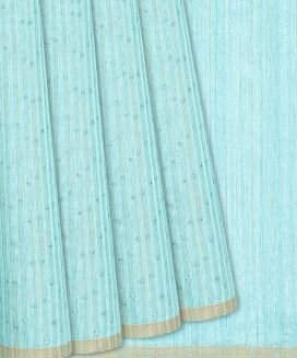 Turquoise Handloom Jute Saree With Stripes
