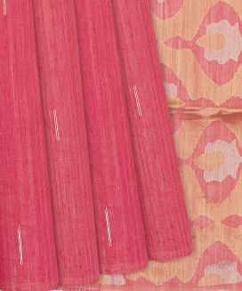 Hot Pink Handloom Jute Saree With Stripe Buttas
