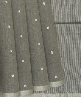 Grey Handloom Munga Tussar Silk Saree With Kamalam Motifs
