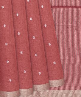Chestnut Pink Handloom Munga Tussar Silk Saree With Kamalam Motifs
