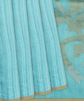 Turquoise Handloom Jute Saree With Buttas
