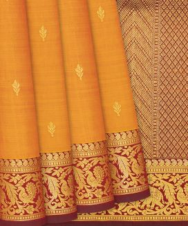 Yellow Handloom Kanchipuram Silk Saree With Floral Buttas
