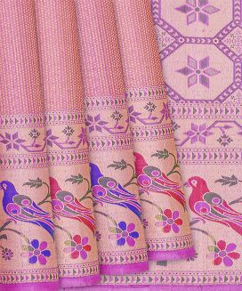 Baby Pink Handloom Kanchipuram Tissue Silk Saree With Meena Motifs
