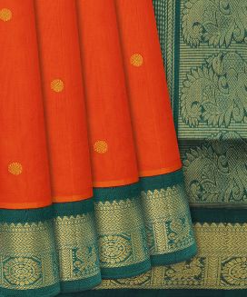 Red Handloom Silk Cotton Saree With Rudraksham Motifs
