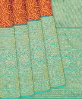Rust Handloom Kanchipuram Korvai Silk Saree With Floral Zari Motifs
