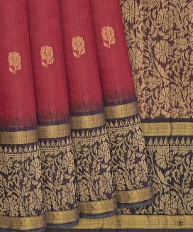 Crimson Handloom Dupion Silk Saree With Floral Motifs
