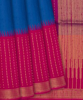 Blue Handloom Dupion Silk Saree With Pink Border
