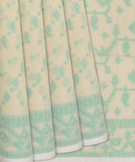 Cream Handloom Bengal Cotton Saree With Floral Motifs
