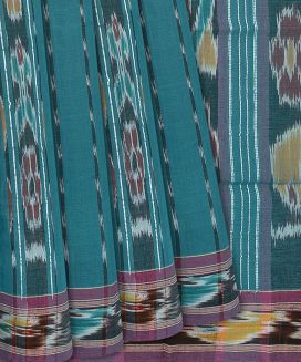 Turquoise Handloom Orissa Cotton Saree With Tie & Dye Stripes
