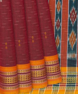 Maroon Handloom Orissa Cotton Saree With Stripes
