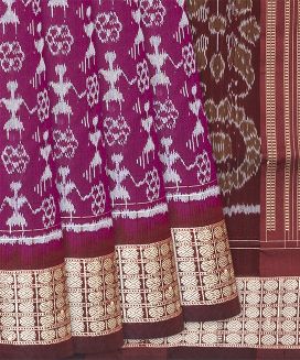 Purple Handloom Orissa Ikat Silk Saree With Tribal Motifs
