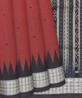 Crimson Handloom Orissa Ikat Silk Saree With Black Border
