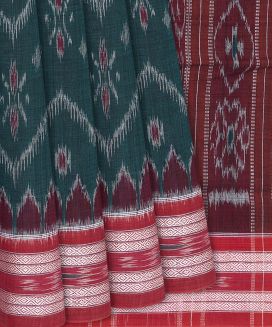 Teal Handloom Orissa Cotton Saree With Tie & Dye Motifs
