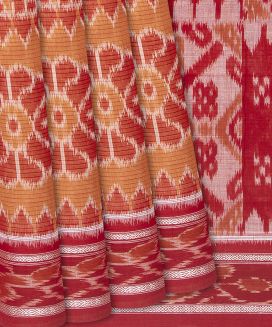 Orange Handloom Orissa Cotton Saree With Tie & Dye Motifs
