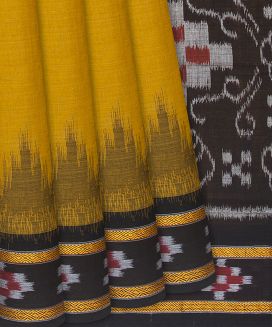 Mustard Handloom Orissa Cotton Saree With Tie & Dye Border
