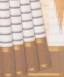 Off White Handloom Kanchi Cotton Saree With Stripes
