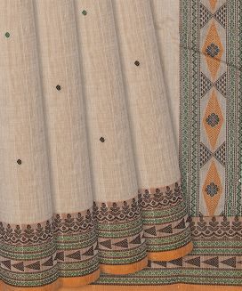 Taupe Handloom Kanchi Cotton Saree With Coin Motifs
