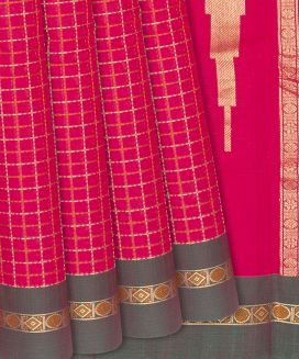 Hot Pink Handloom Kanchi Cotton Saree With Checks
