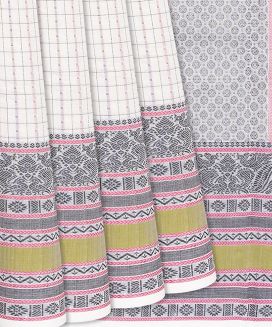 Off White Handloom Kanchi Cotton Saree With Checks
